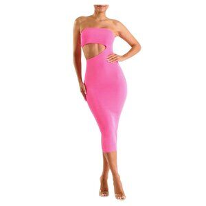 Naked Wardrobe Strapless Side Cutout‎ Midi Dress Bright Pink Womens Size 2X